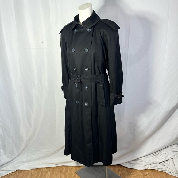 AQUASCUTUM BLACK TRENCH COAT OLD MONEY AESTHETIC MADE IN CANADA MEDIUM - Picture 16 of 17